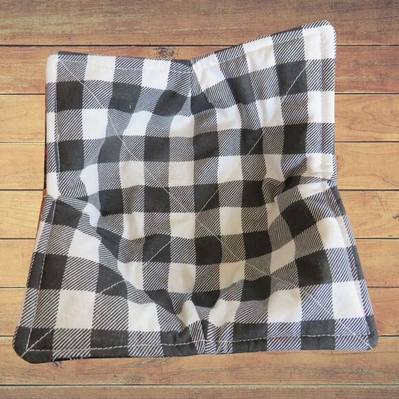 Microwave Bowl Cozy, Reversible Gingerbread Men and Black and White Check - Picture 2 of 4